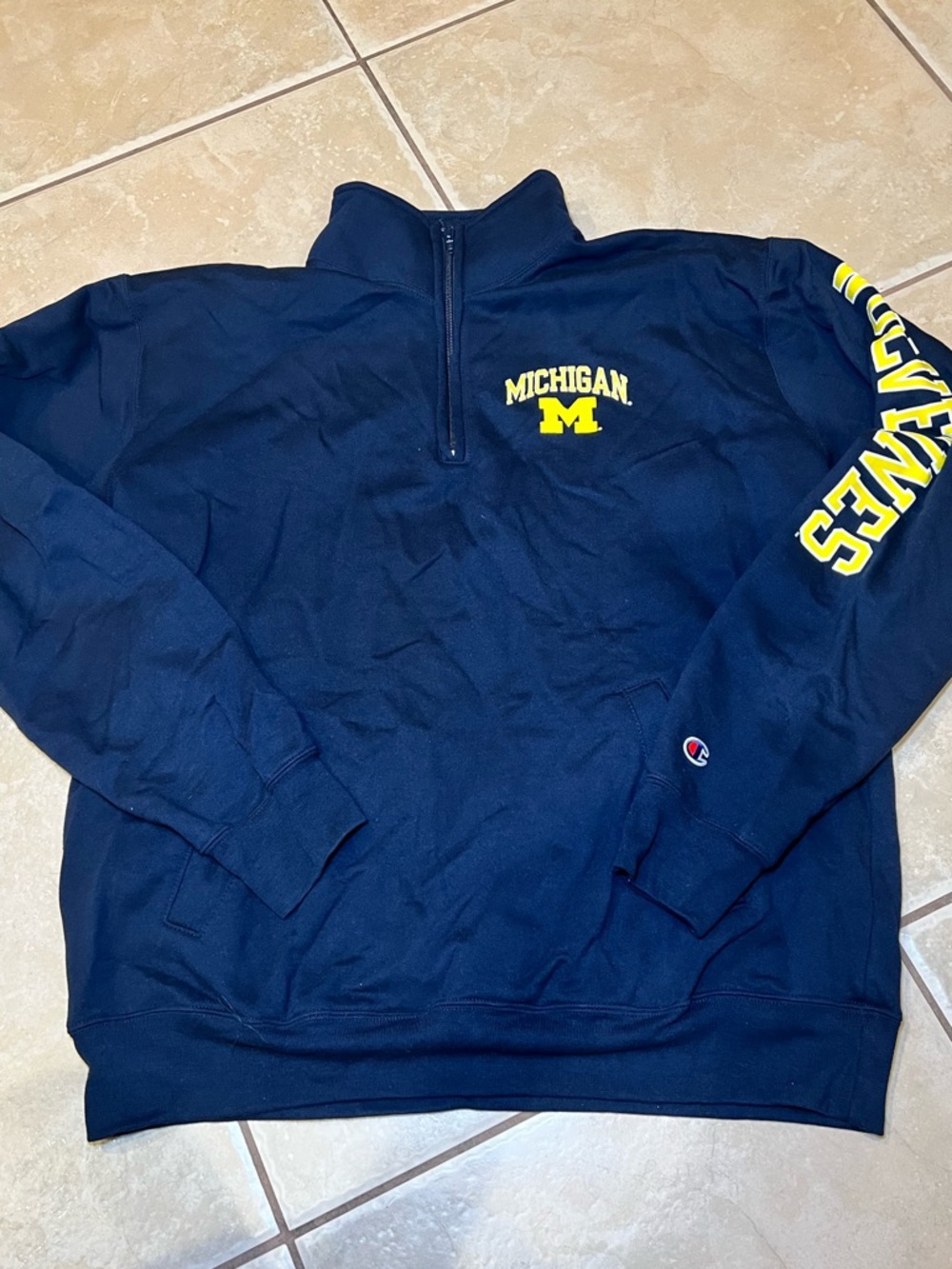 Champion Navy Men’s University of Michigan Wolverines Quarter‑Zip Sweatshirt